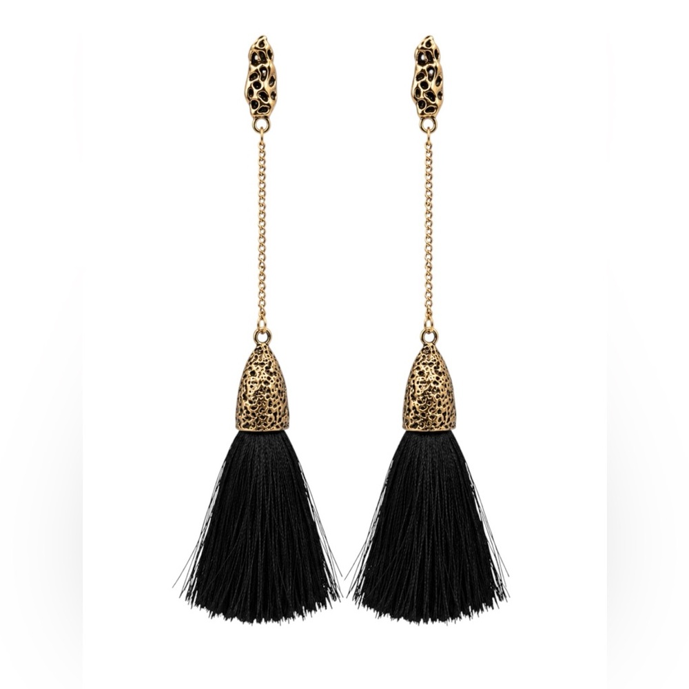 Gold and Black Tassel Drop Earrings - Women Jewelry